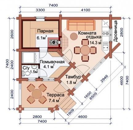 Проекты одноэтажных бань Проекты одноэтажных бань