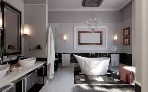 Ванная комната в чёрно-белых тонах